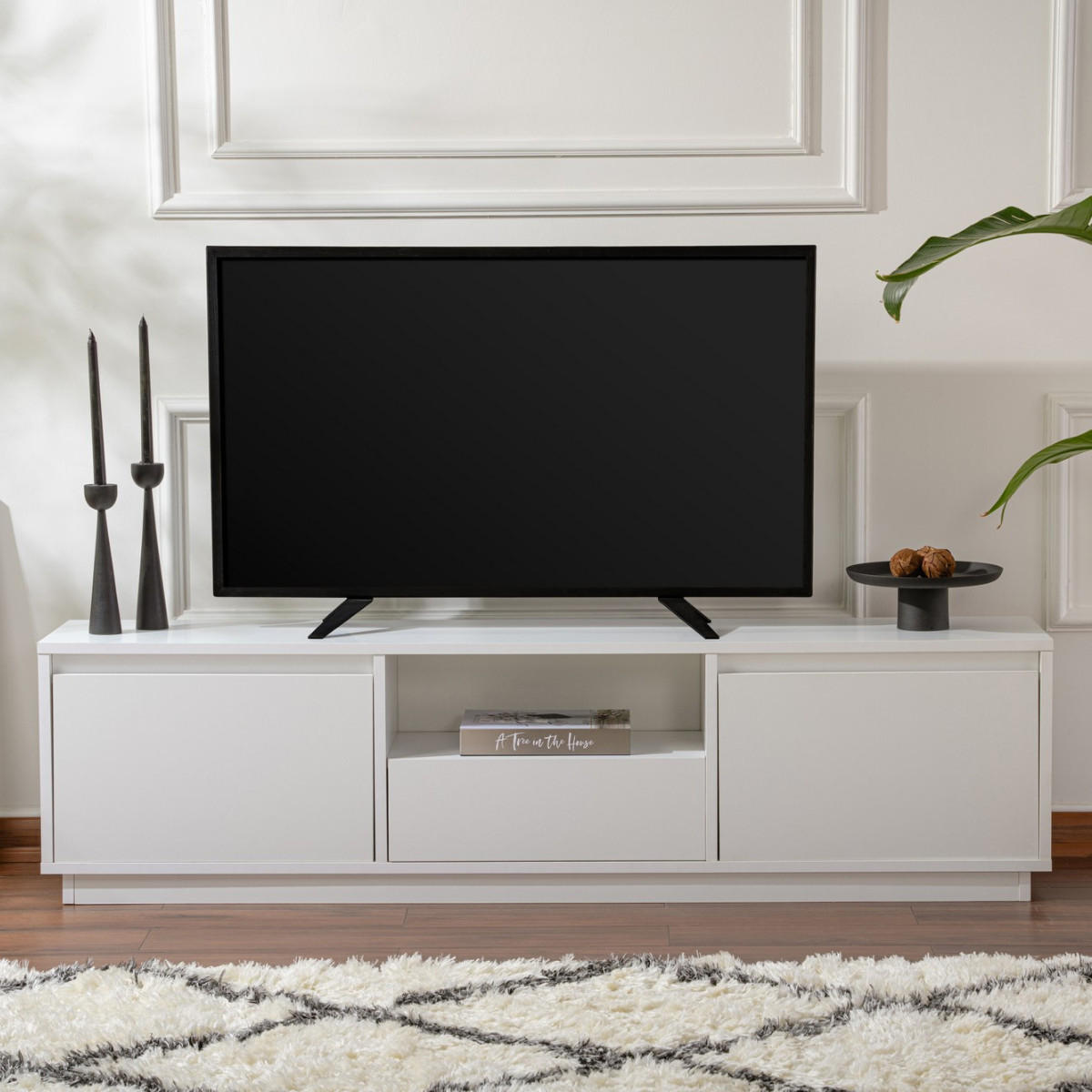 TV-MÖBEL mit 3 klappbaren türen und 1 offenem fach - vanguard 160/29,5/42 cm - Weiß, Holzwerkstoff (29.5/42/160cm) - Calicosy