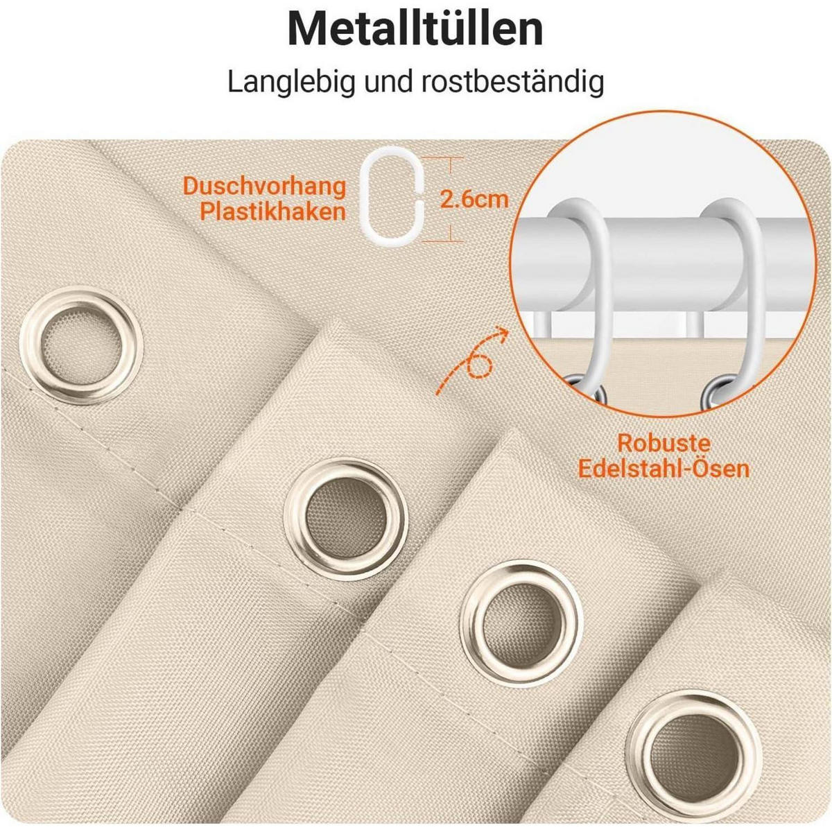 DUSCHVORHANG 90 x 180 cm Beige Wasserabweisend Antischimmel Polyester - Beige, Textil (90/180cm)