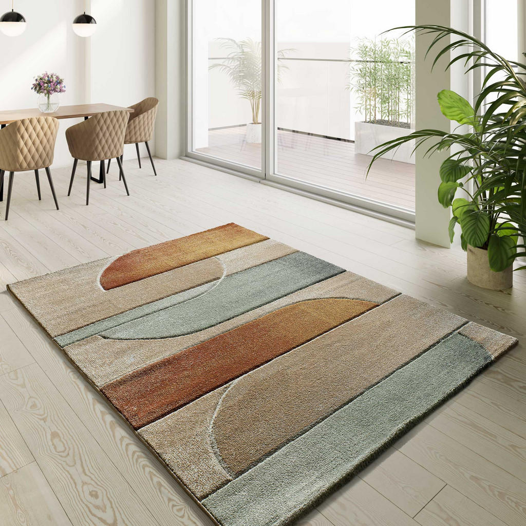 Thumbnail - Atticgo Webteppich, Mehrfarbig, Kupfer, Grün, Beige, Textil, Abstrakt, Rechteckig, 140x200 cm, Oeko-Tex® Standard 100, i...
