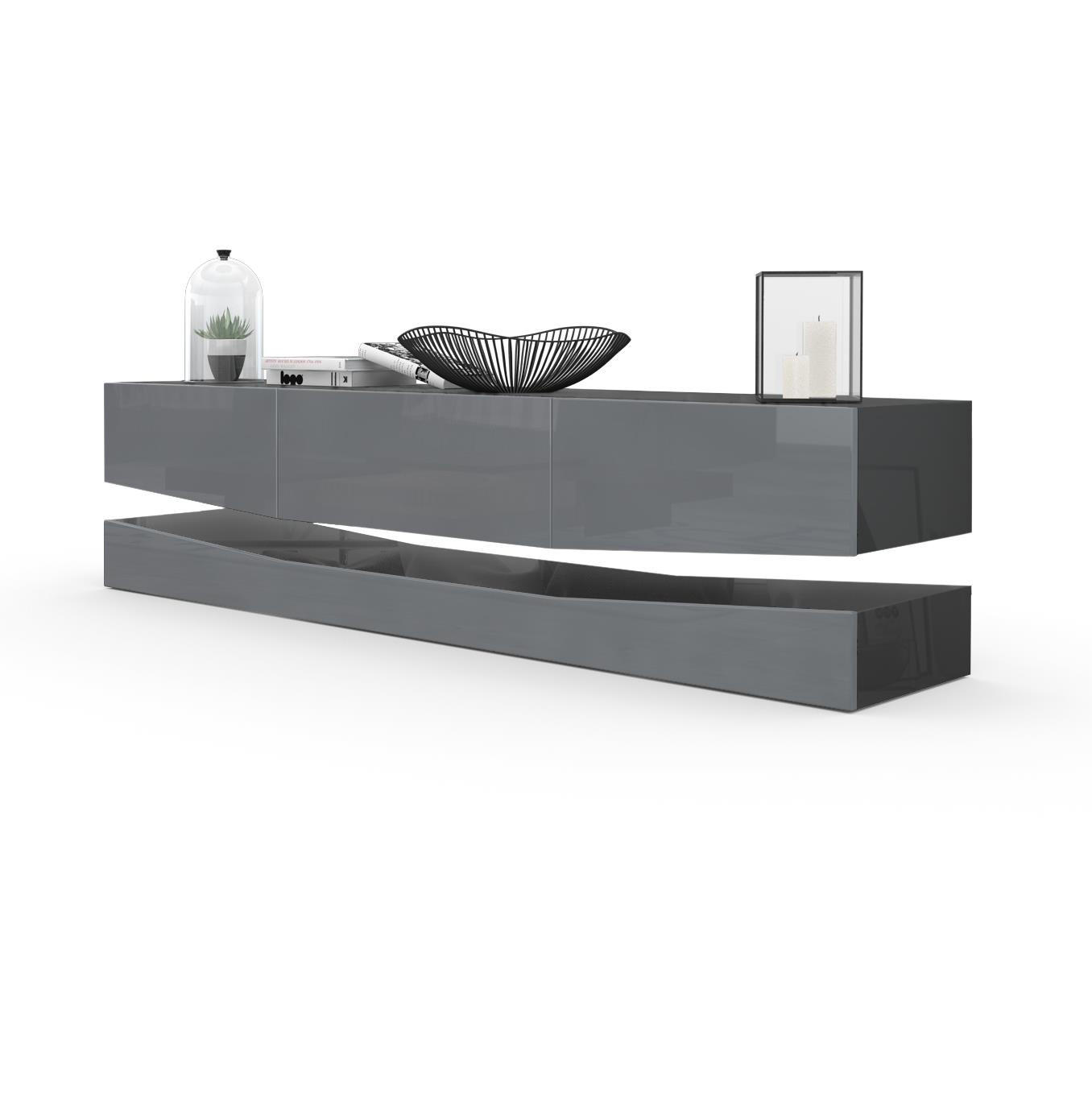 LOWBOARD City Fronten in Grau Hochglanz - Grau, Holzwerkstoff (178/48/39cm) - Vladon