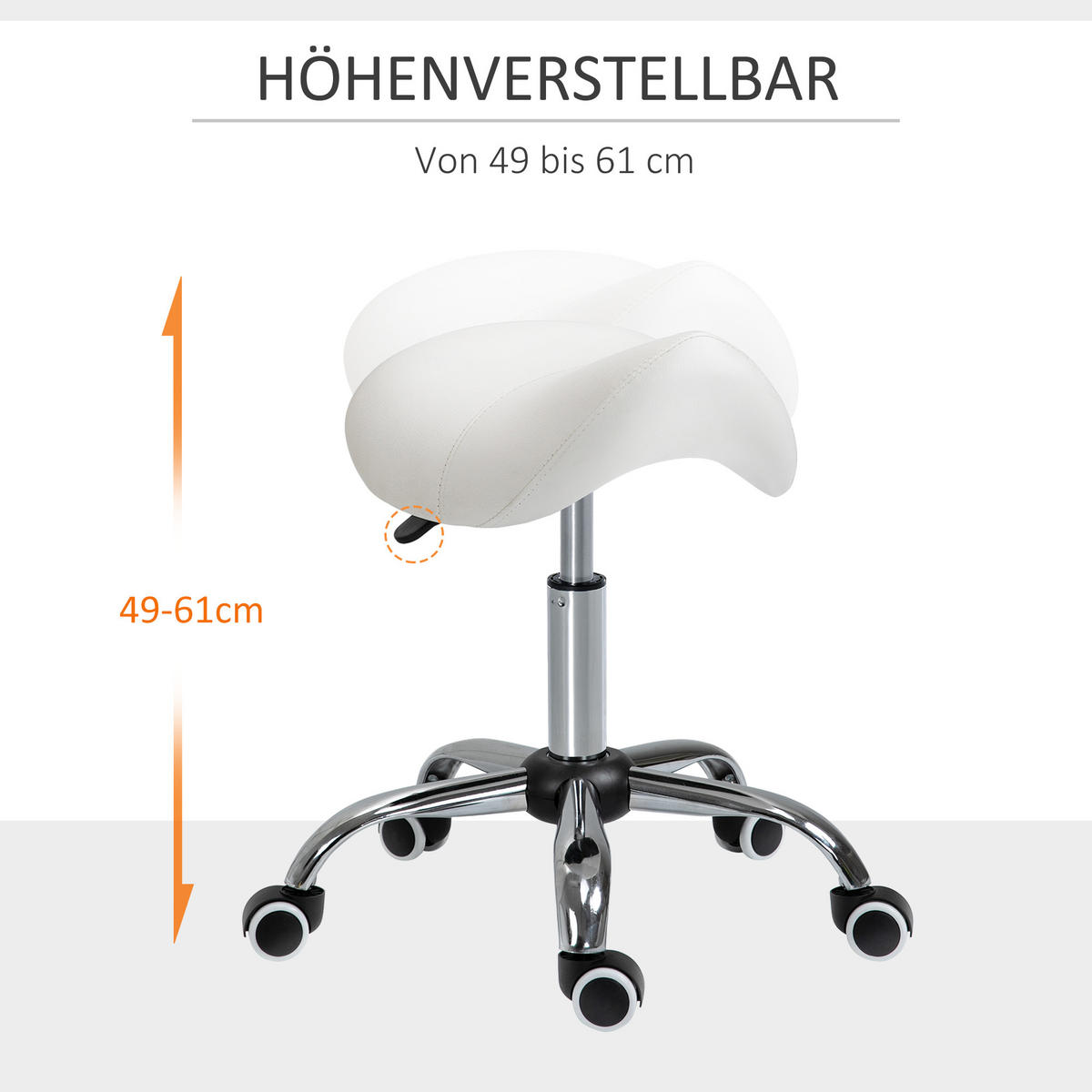 ARBEITSHOCKER Drehstuhl Drehhocker Rollhocker Sattelhocker Hocker Weiß - Weiß, Kunststoff (53/49/52cm) - HOMCOM