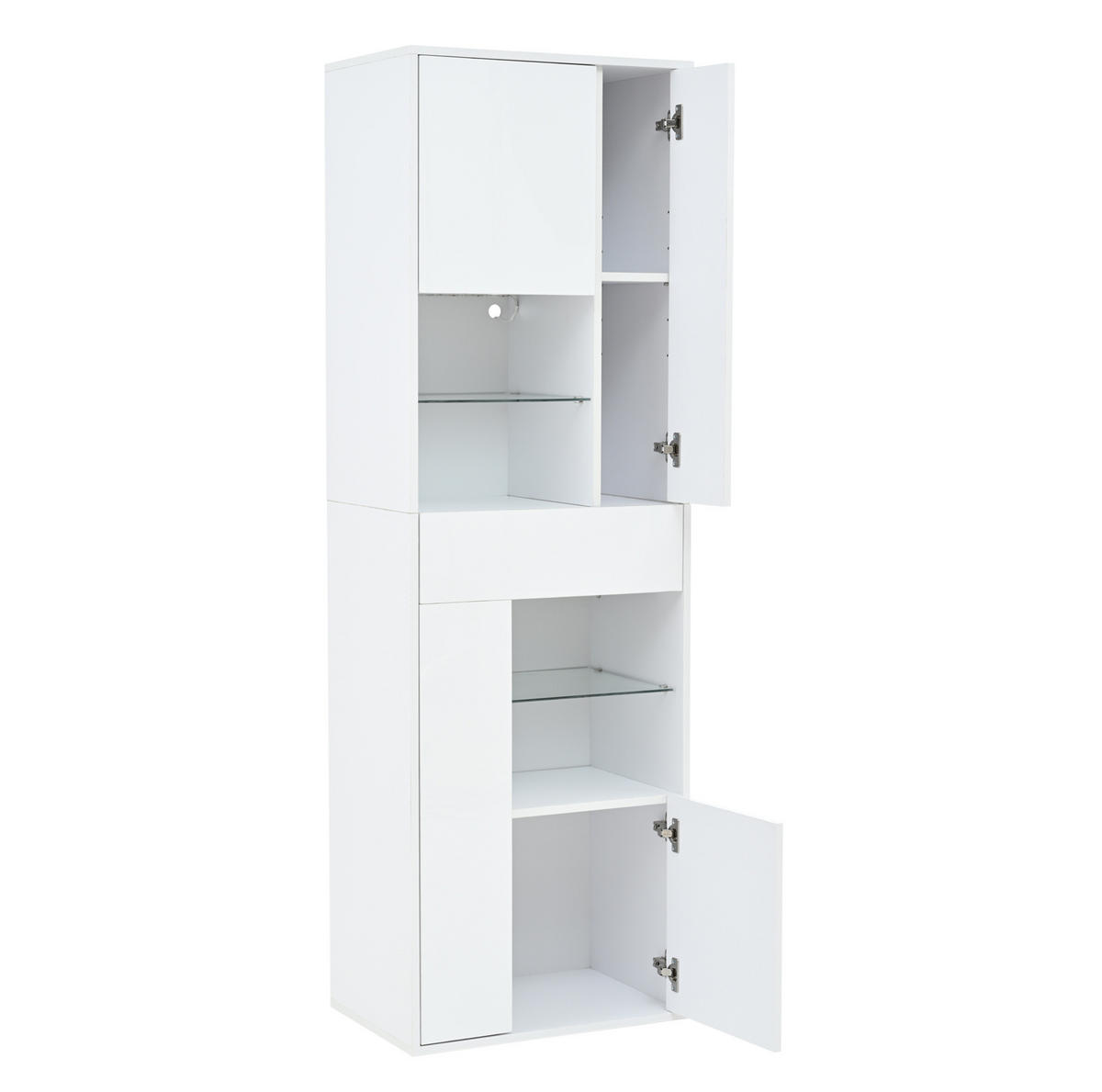 VITRINE 55/38/170 cm mit LED-Beleuchtung, Hochglanzfront, verstellbaren Einlegeböden und Glasfächern, Spanplatte, Weiß - Weiß, Holzwerkstoff (55/170/38cm) - Redom