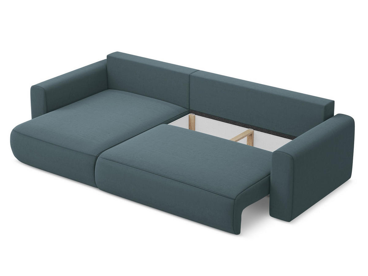 ECKSOFA mit Schlaffunktion Samt Stoff Blau - Blau/Petrol, Kunststoff/Textil (149/278cm) - Makamii