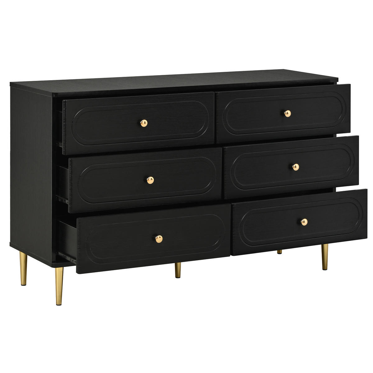 KOMMODE DE-37605 120/40/75 cm mit 6 Schubladen Schwarz - Schwarz, Holzwerkstoff (120/75/40cm) - ComfortXL