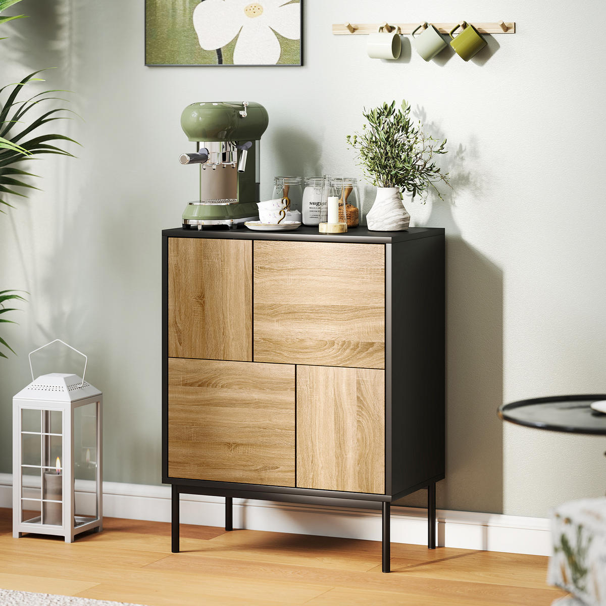 SIDEBOARD Schwarz und Natur, 4 Türen, 60/35/78 cm - Schwarz, Holz (60/78/35cm) - PANGIVO