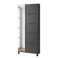 SCHUHSCHRANK mit Spiegeltür - Dunkelgrau/Schwarz, Holzwerkstoff (84/185/17cm) - home24