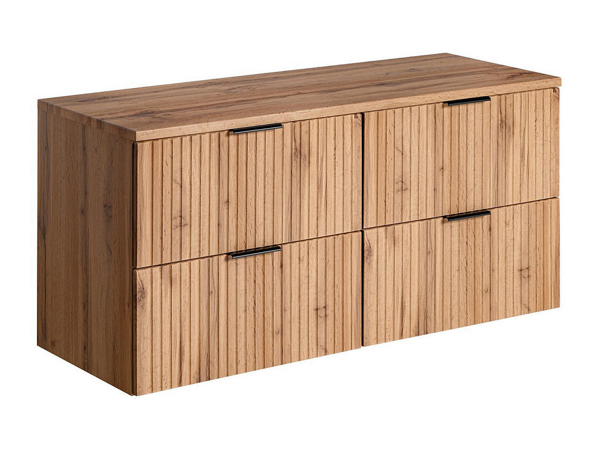 WASCHBECKENUNTERSCHRANK hängend mit Aufsatzplatte - Streifenoptik - Holzfarben hell - 120 cm - ZEVARA - Naturfarben, Holz (120/57/46cm) - Vente-Unique