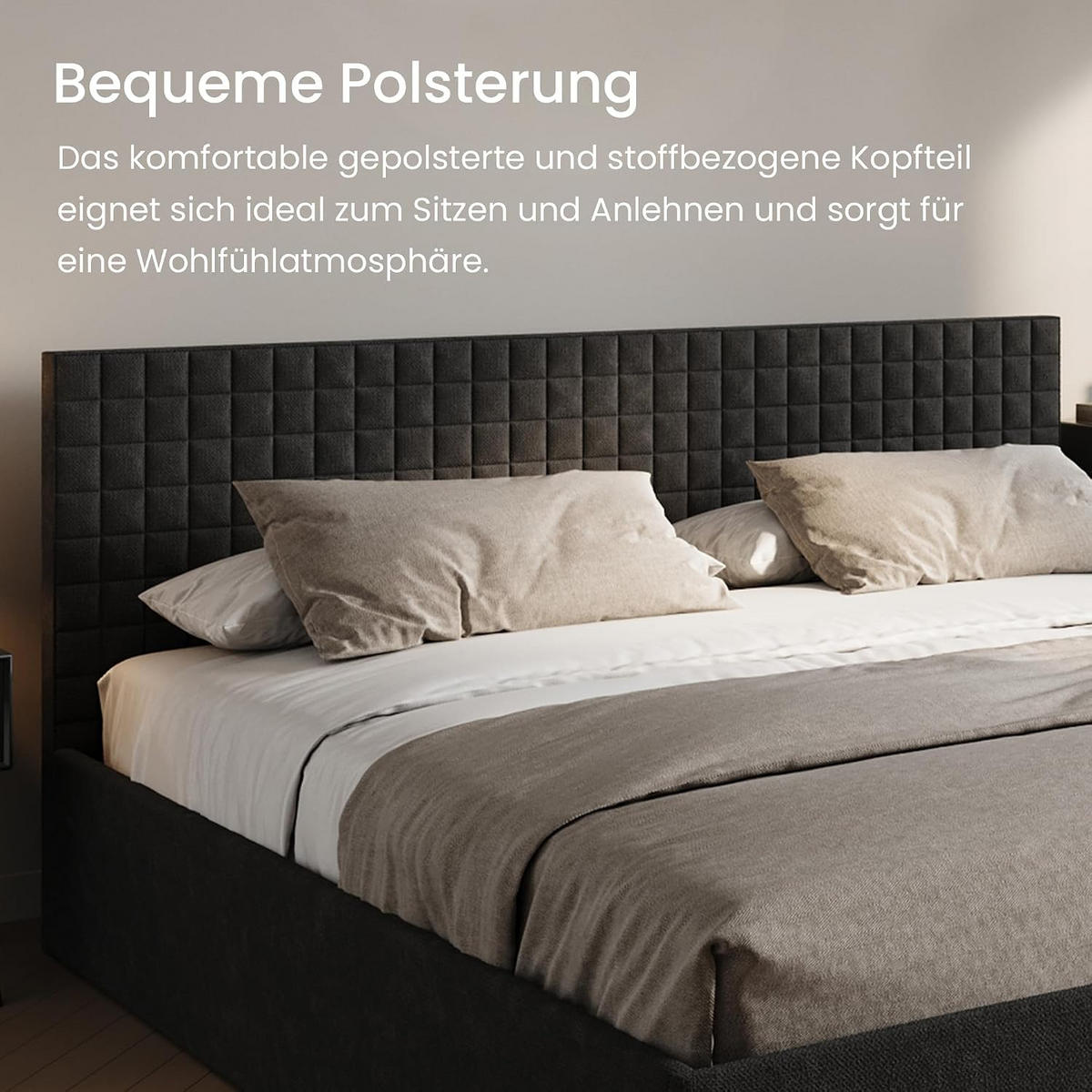 POLSTERBETT VARDO-Stoff 200x200 cm in Anthrazit - Anthrazit, Textil (200/200cm) - Home Collective