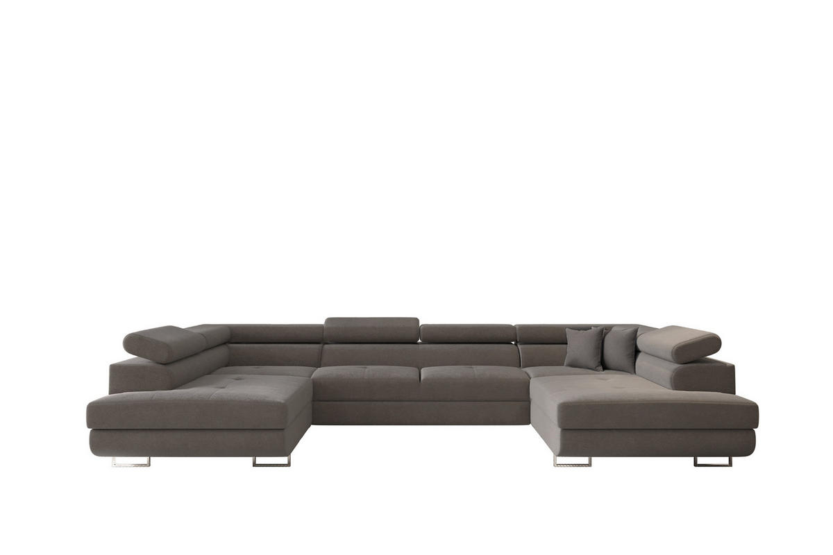 ECKSOFA Falio U-förmiges mit Schlaffunktion und Kopfstützen Velours Grau - Grau, Holz/Textil (202/345cm) - Kaiser Möbel