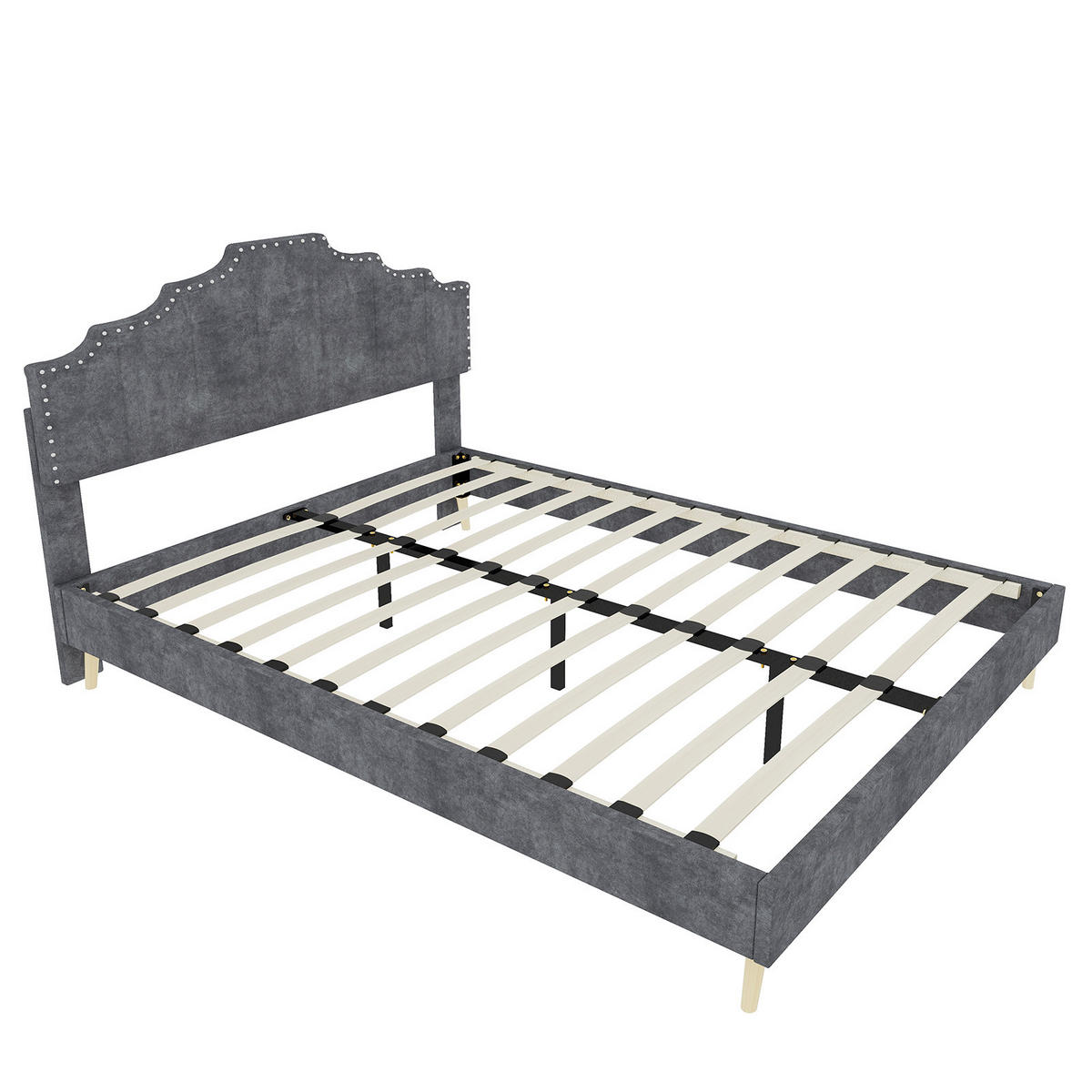 POLSTERBETT 140/200 cm DE-32982 mit geometrischem Kopfteil Grau - Grau, Metall (140/200cm) - ComfortXL