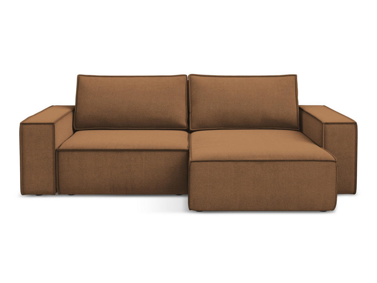 ECKSOFA mit Schlaffunktion Strukturstoff Stoff Orange - Terra cotta/Schwarz, Kunststoff/Textil (257/148cm) - Makamii