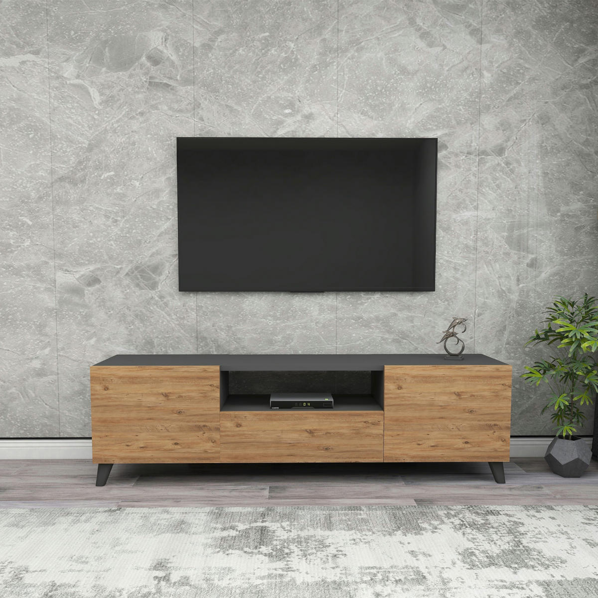 LOWBOARD Torsby - Eichefarben, Holzwerkstoff/Kunststoff (140/46/30cm) - [en.casa]