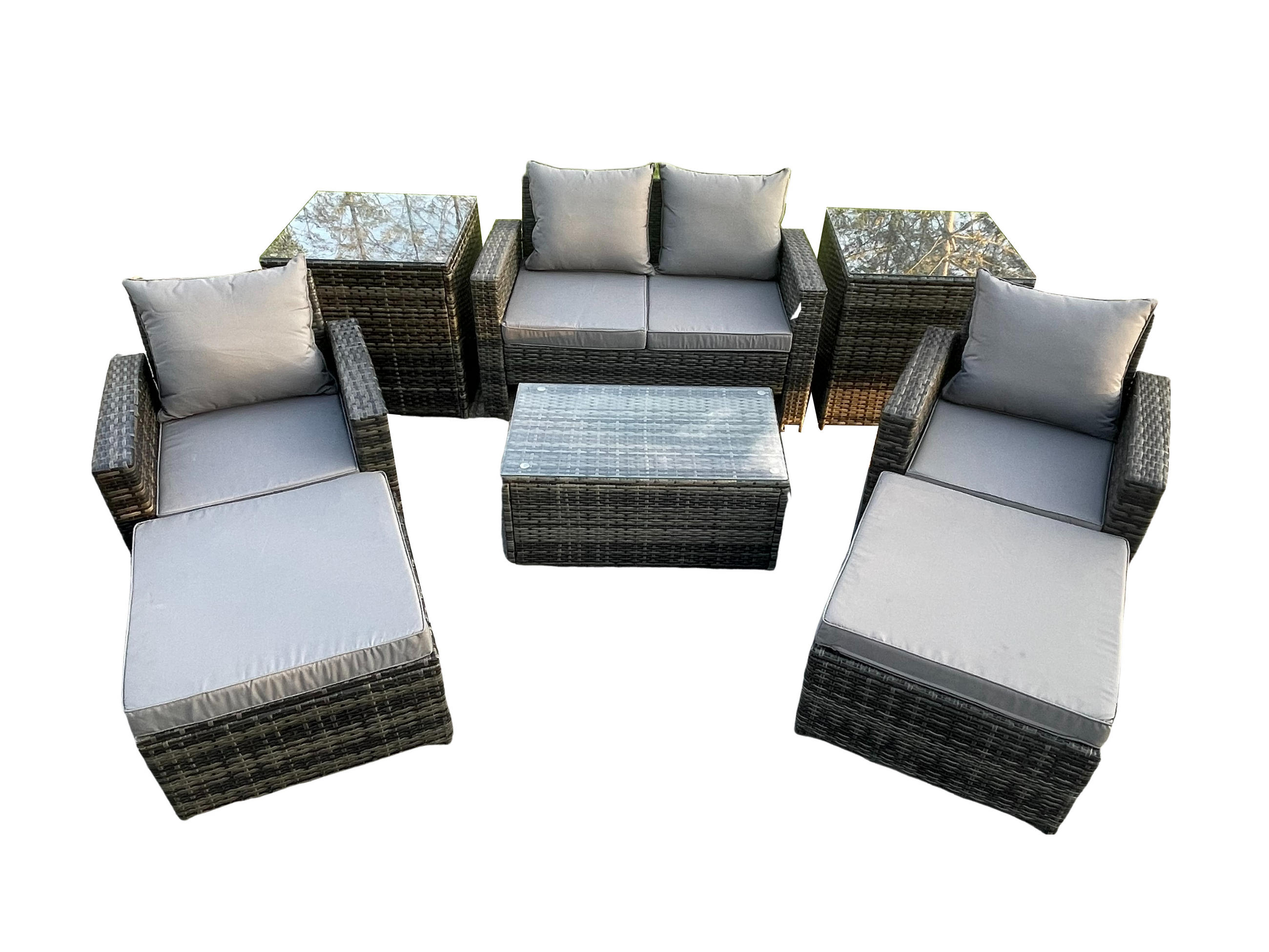 GARTENGARNITUR Polyrattan Dunkelgrau 6-Sitzer - Dunkelgrau, Metall - Fimous