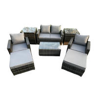 GARTENGARNITUR Polyrattan Dunkelgrau 6-Sitzer - Dunkelgrau, Metall - Fimous