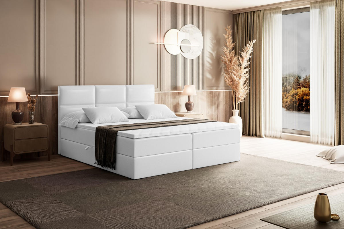 BOXBETT mit Matratze H4 und Lattenrost - OHIO - 140x200 cm - H4 - Weiß Hochglanz - Weiß Hochglanz, Holzwerkstoff (140/200cm) - ALTDECOR