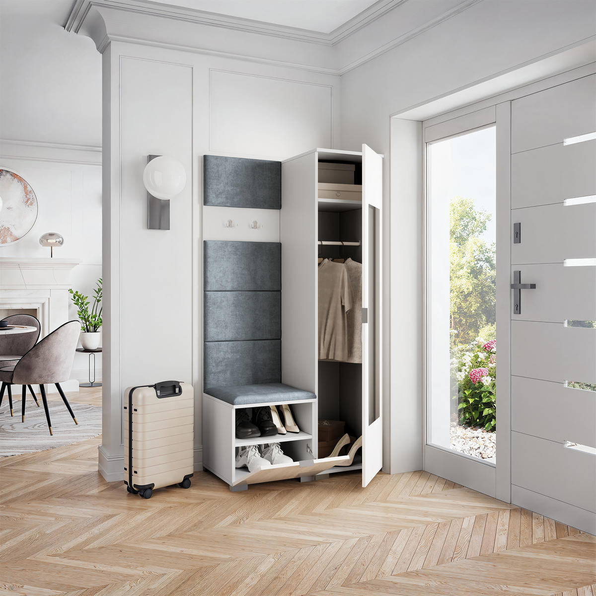 GARDEROBENSCHRANK VIRA 95/181/51 cm Modern Garderobe-Set Weiß - Weiß/Grau, Holzwerkstoff (95/181/51cm) - MASSENO