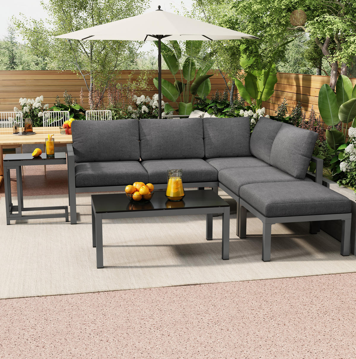 GARTENLOUNGE-SET 115/60/62 cm mit 2 Zweisitzern, Sessel, Tisch und Beistelltisch aus verzinktem Eisen, Grau - Grau, Metall - Redom