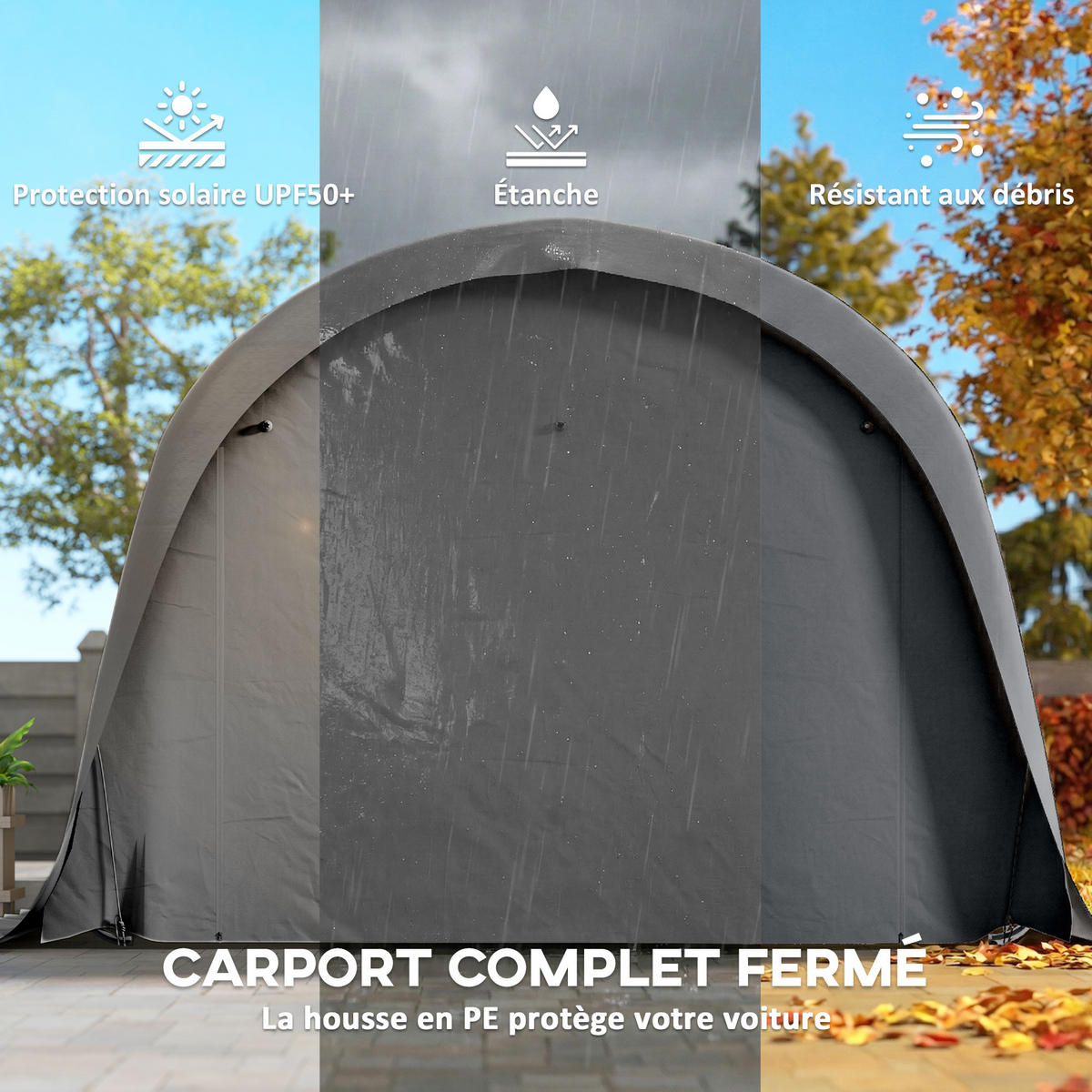 CARPORT DE-12720 360/720/270 cm UPF50+ mit Seitenwänden Dunkelgrau - Dunkelgrau, Metall (360/270/720cm) - ComfortXL