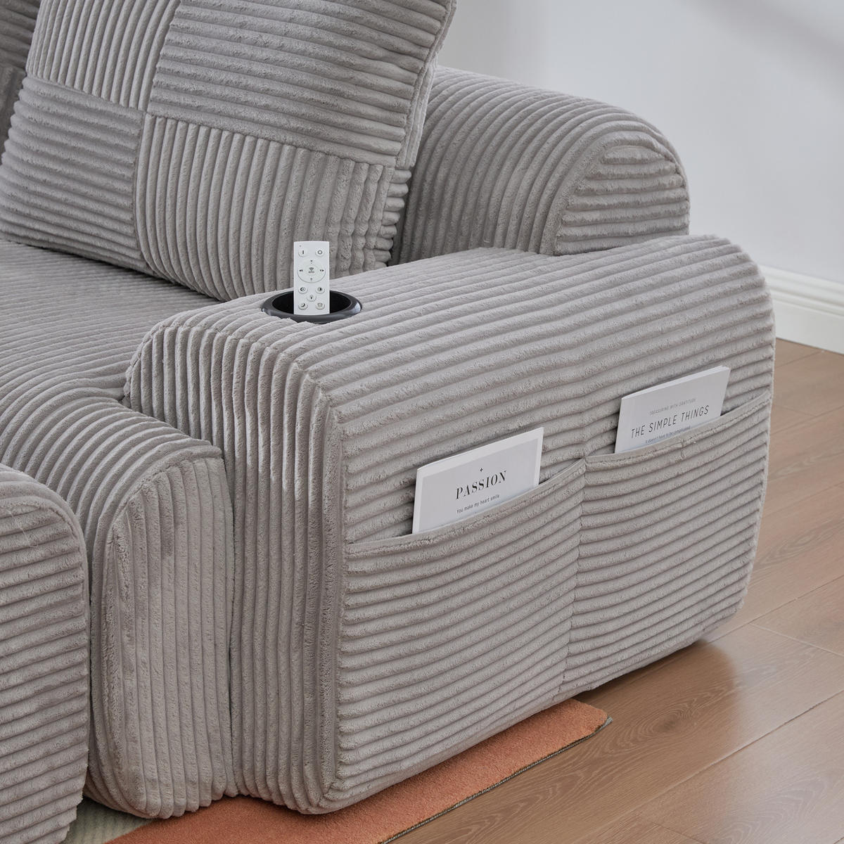 SOFA modular 3-Sitzer Cord Light Gray mit 2 Hockern - Hellgrau, Kunststoff (174/80/268.1cm) - Meubliv