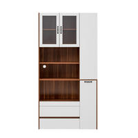 VYSOKÁ komoda z MDF 100x40x200 cm bílá/ořechová s rýhovaným sklem, zásuvkami a výsuvnou policí - bílá, kompozitní dřevo (100/200/40cm) - Modfu