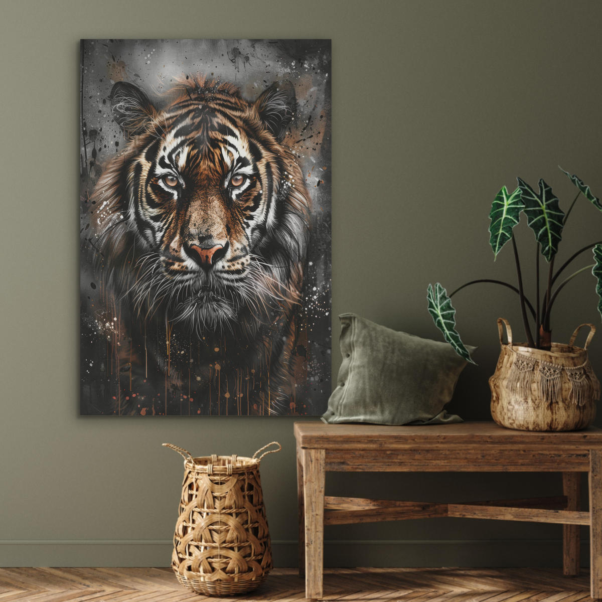 AKUSTIKPANEEL Tiger - Tiere - Porträt - Luxus - Schwarz 70x100 cm - Braun, Textil (70/0.9/100cm) - MuchoWow
