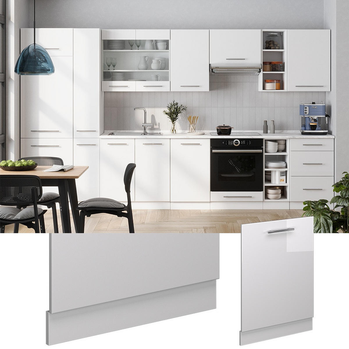 SPREDNJA PLOŠČA POMIVALNEGA STROJA Fame-Line Bela visok sijaj 60 cm , DP Antracit - bela/visoki sijaj, leseni material (60/81.8/1.6cm) - Vicco