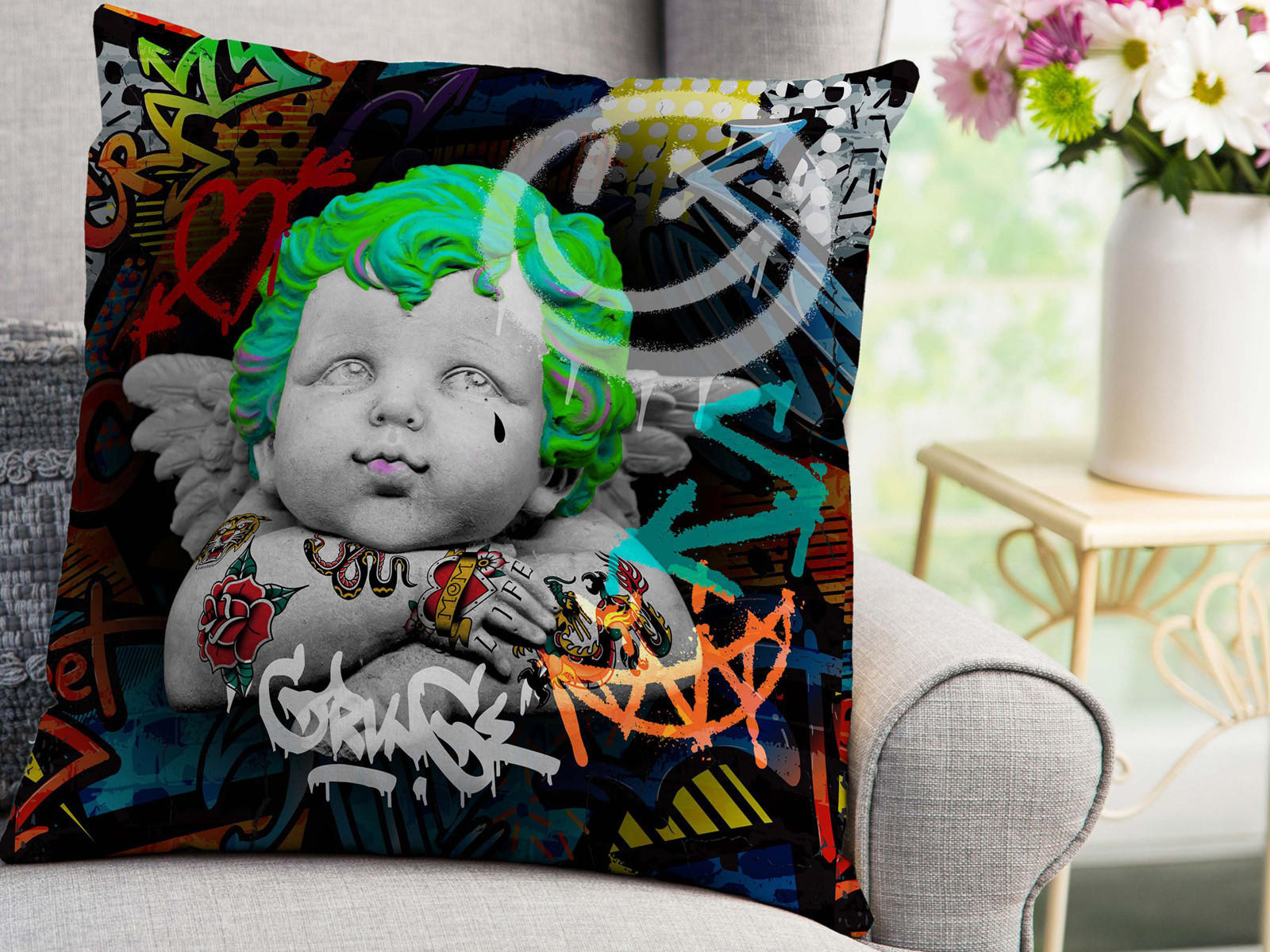 WENDE-KISSENHÜLLE POP-Art Cuipdo 45/45 cm - Multicolor/Schwarz, Textil (45/45cm) - beties Heimtextil