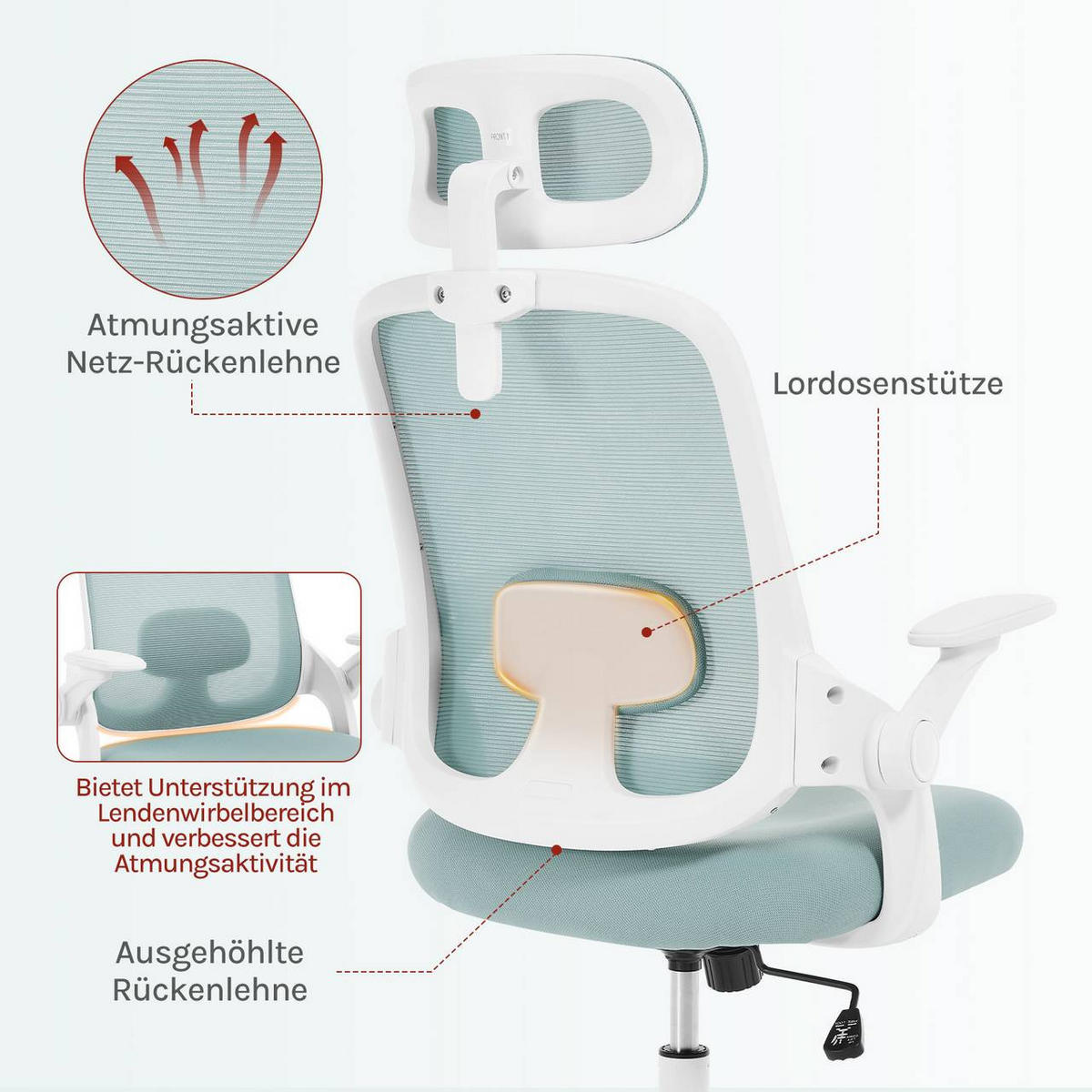 DREHSTUHL mit Wippfunktion, Netzstoff, Blau - Blau, Kunststoff/Textil (63.5/109.5/50cm) - Woltu