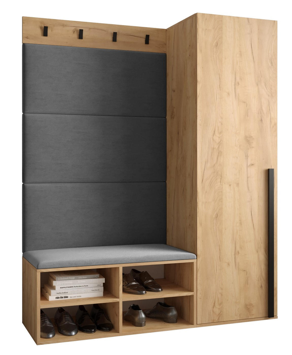 GARDEROBEN-SET 134/184/42 - Eichefarben/Schwarz, Holz/Kunststoff (134/184/42cm) - MÖBEL KRYSPOL
