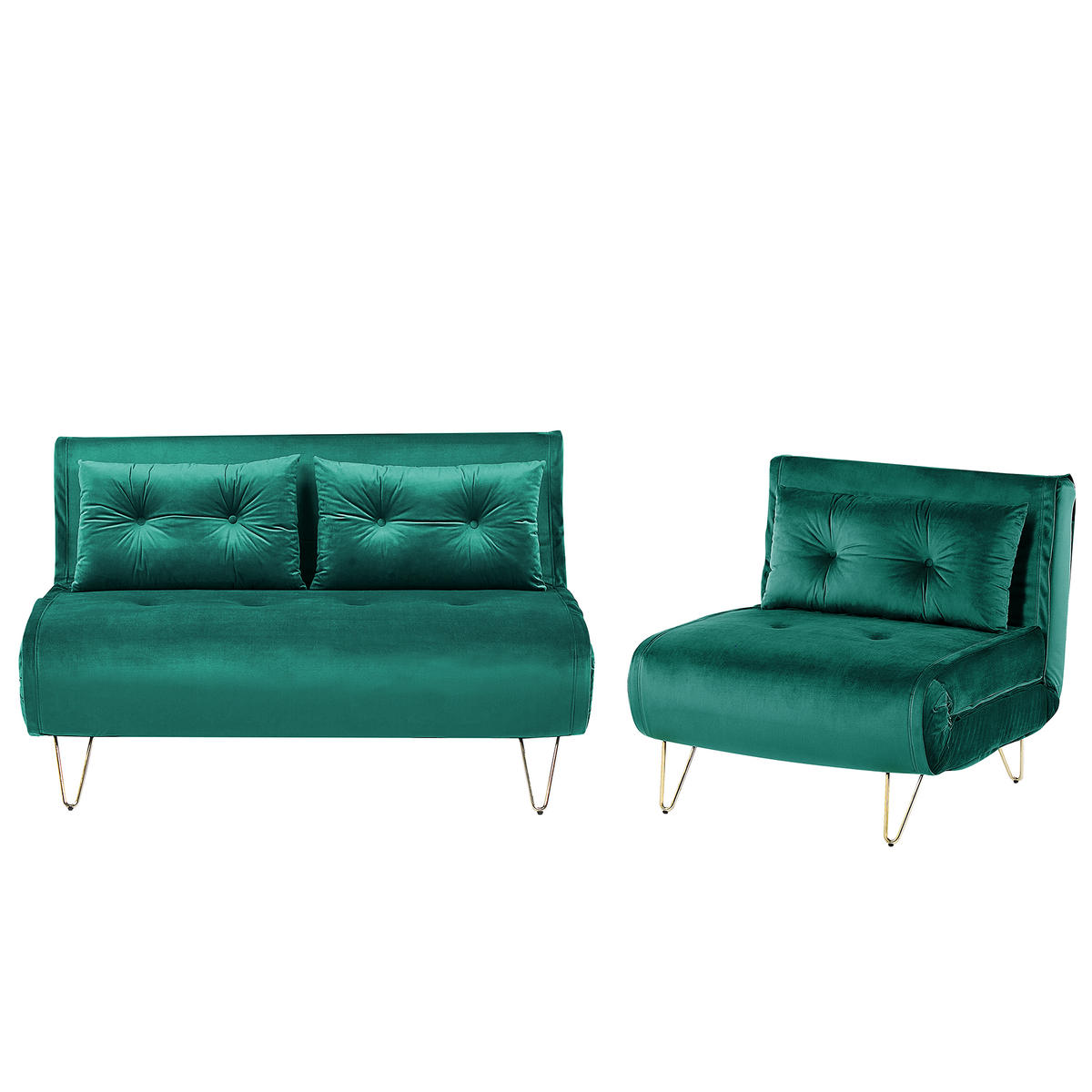3-SITZER SOFA SET Samtstoff Grün Vestfold - Grün, Textil (130/81/78cm) - Beliani