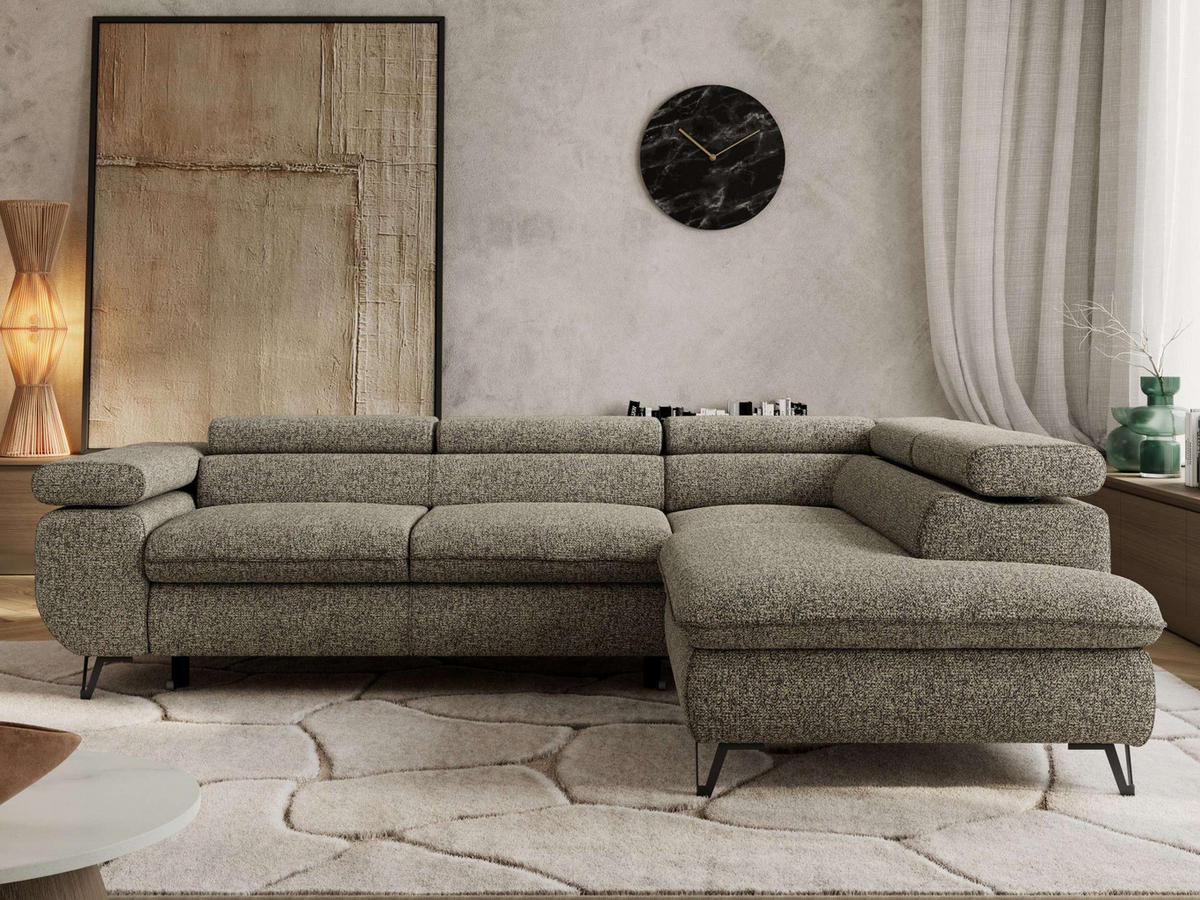 ECKSOFA PABLO L Grau Struktur - Rechts Seite mit T25 Topper - Schwarz/Grau, Textil/Metall (273/208cm) - MKS