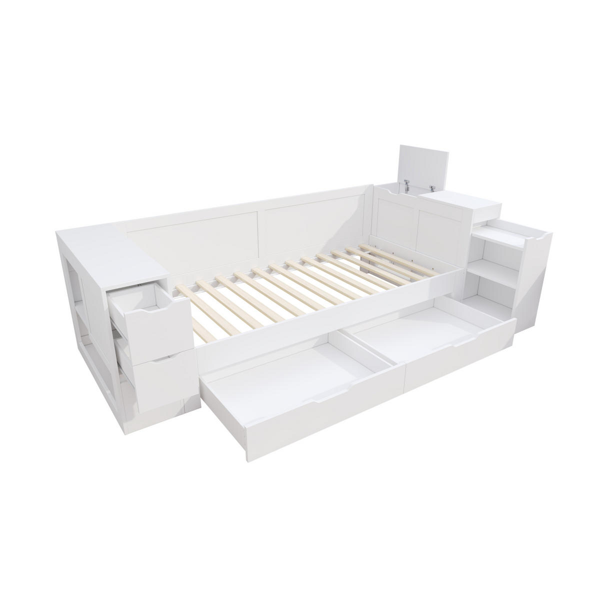 DETSKÁ posteľ 90/200 cm biela, MDF, s úložným priestorom a roštom - biela, kompozitné drevo (90/200cm) - BEAOK