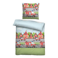 BETTWÄSCHE-GARNITUR Biber Feuerwehr pistaziengrün, 135x200 cm + 80x80 cm - Hellgrün, Textil (135/200cm) - biberna