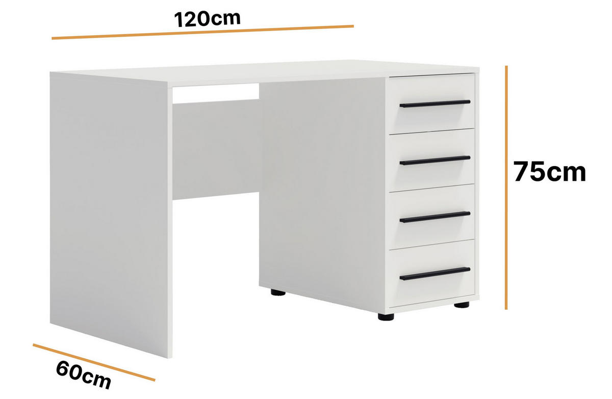 SCHREIBTISCH Modena 120x60 in Weiß mit Schubladen - Schwarz/Weiß, Holzwerkstoff/Kunststoff (60/120/75cm) - Ravio