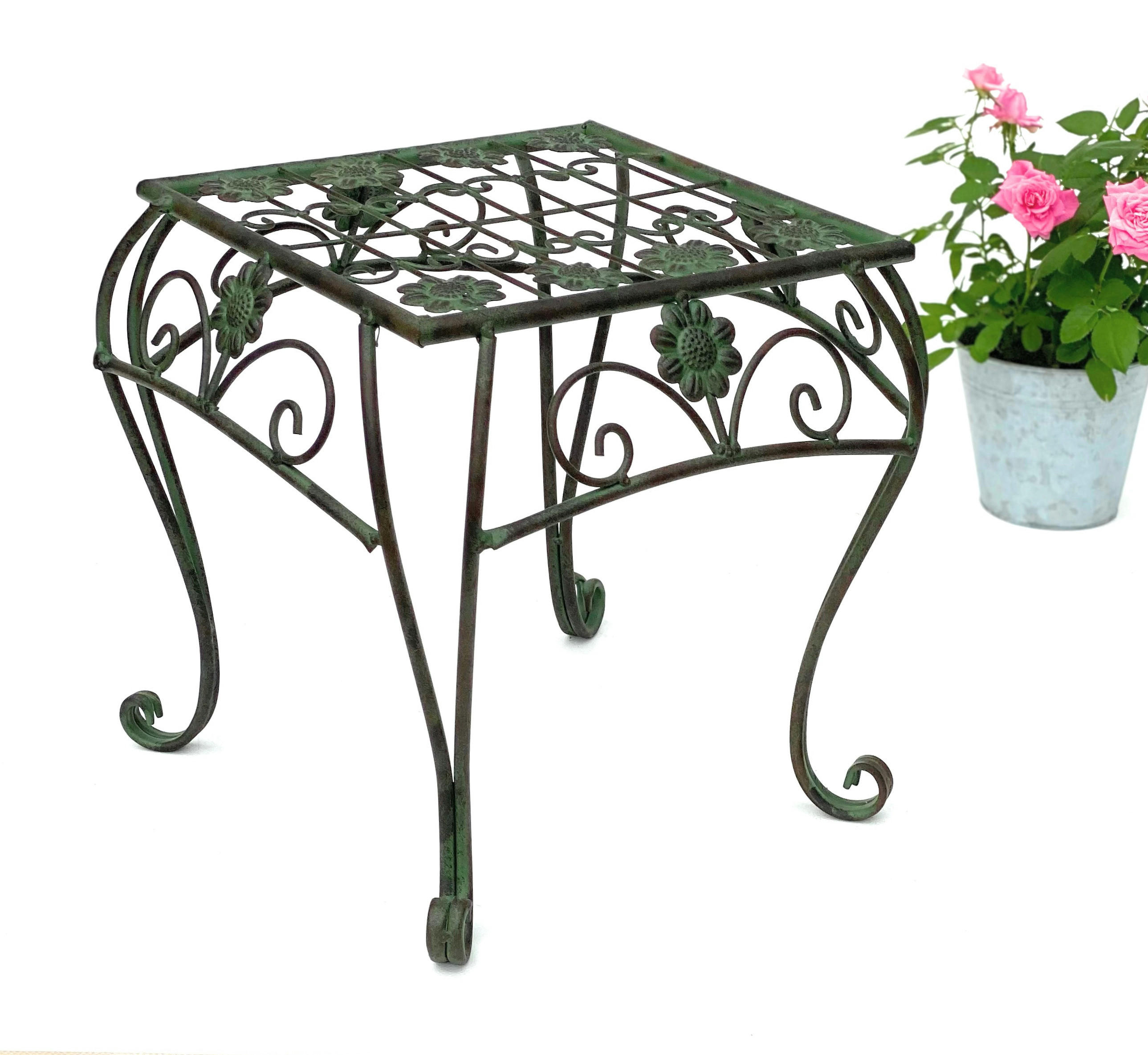 BLUMENHOCKER eckig Metall Grün 35/35/34,5 cm - Grün, Metall (31.5/34.5/31.5cm) - DanDiBo