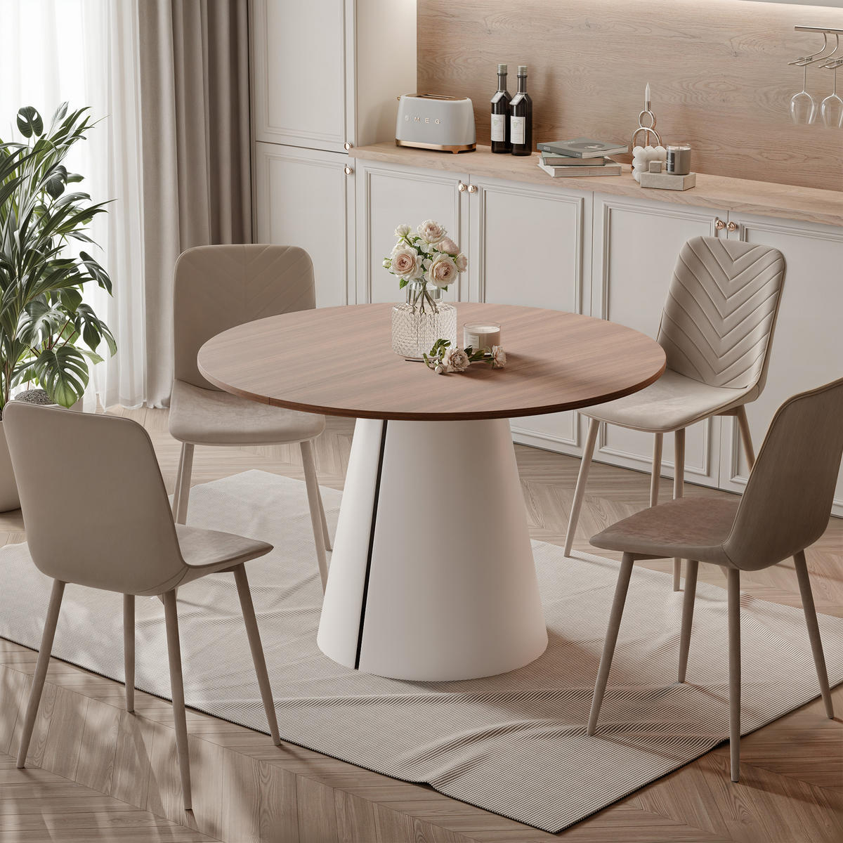 AUSZIEHTISCH BASE 100-176/76 cm, Weiß / Franklin-Nussbaum - Nussbaumfarben/Weiß, Holzwerkstoff/Metall (100/100/76cm) - Idohome