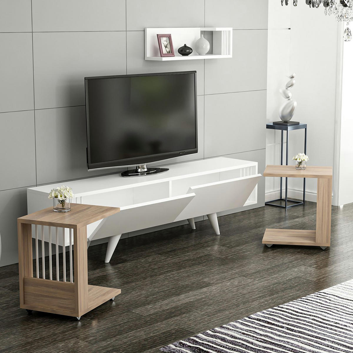 LOWBOARD Glostrup - Weiß, Holzwerkstoff/Kunststoff (60/18/15cm) - [en.casa]