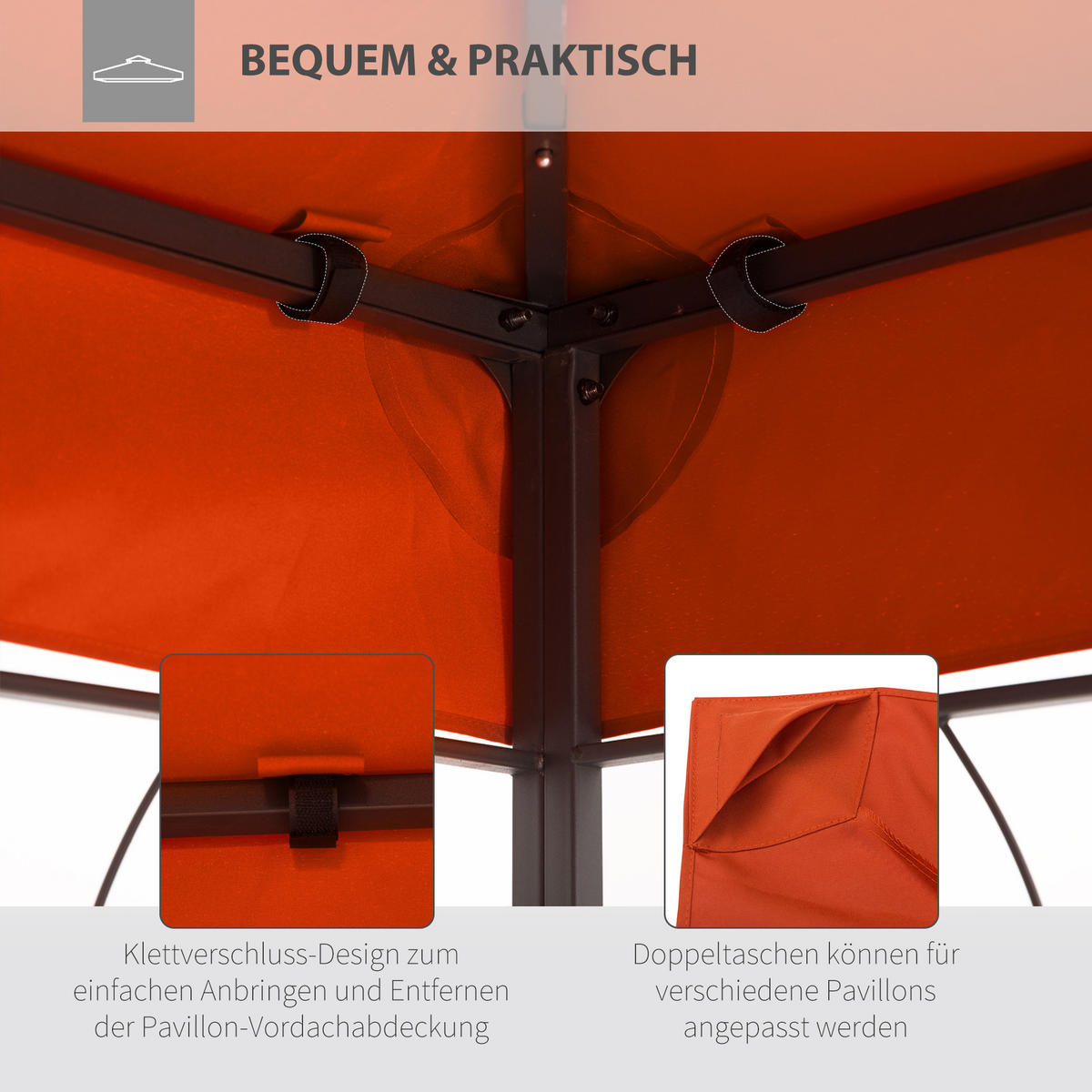 PAVILLONDACH, Polyester, Rostrot - Rot, Kunststoff (400/20/300cm) - Outsunny