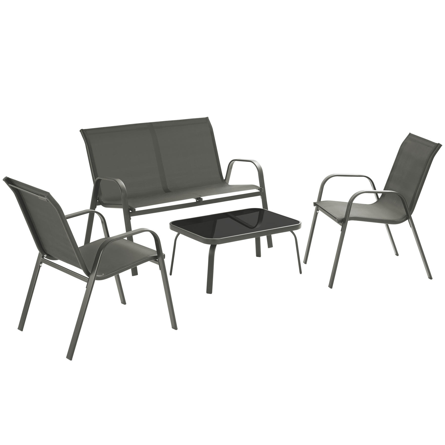 SITZGRUPPE Nora,mit getönter Sicherheitsglasplatte,anthrazit - Anthrazit, Naturmaterialien/Textil - tectake