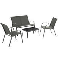 SITZGRUPPE Nora,mit getönter Sicherheitsglasplatte,anthrazit - Anthrazit, Naturmaterialien/Textil - tectake