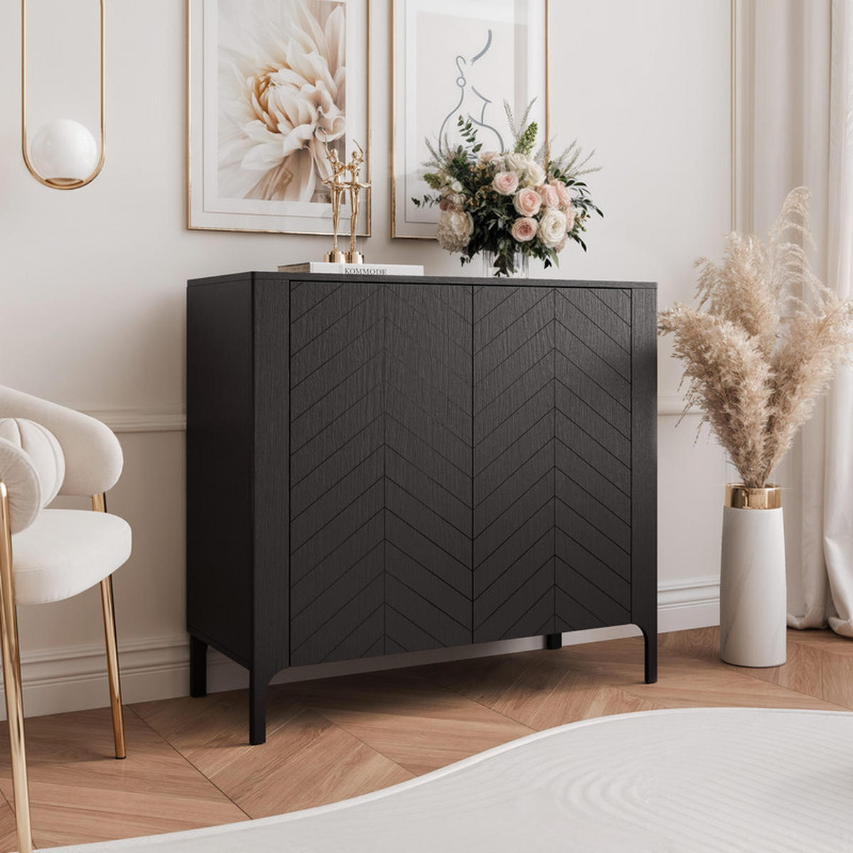 KOMMODE LORIEN 103 cm, Schwarz - Schwarz, Holzwerkstoff/Metall (103/95.1/40.6cm) - Idohome