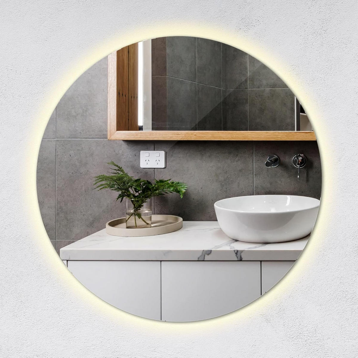 BADEZIMMERSPIEGEL mit LED, Rund 80 cm, Anti-Beschlag, 3 Anpassbare Helligkeit - Transparent, Glas (80/4/80cm)