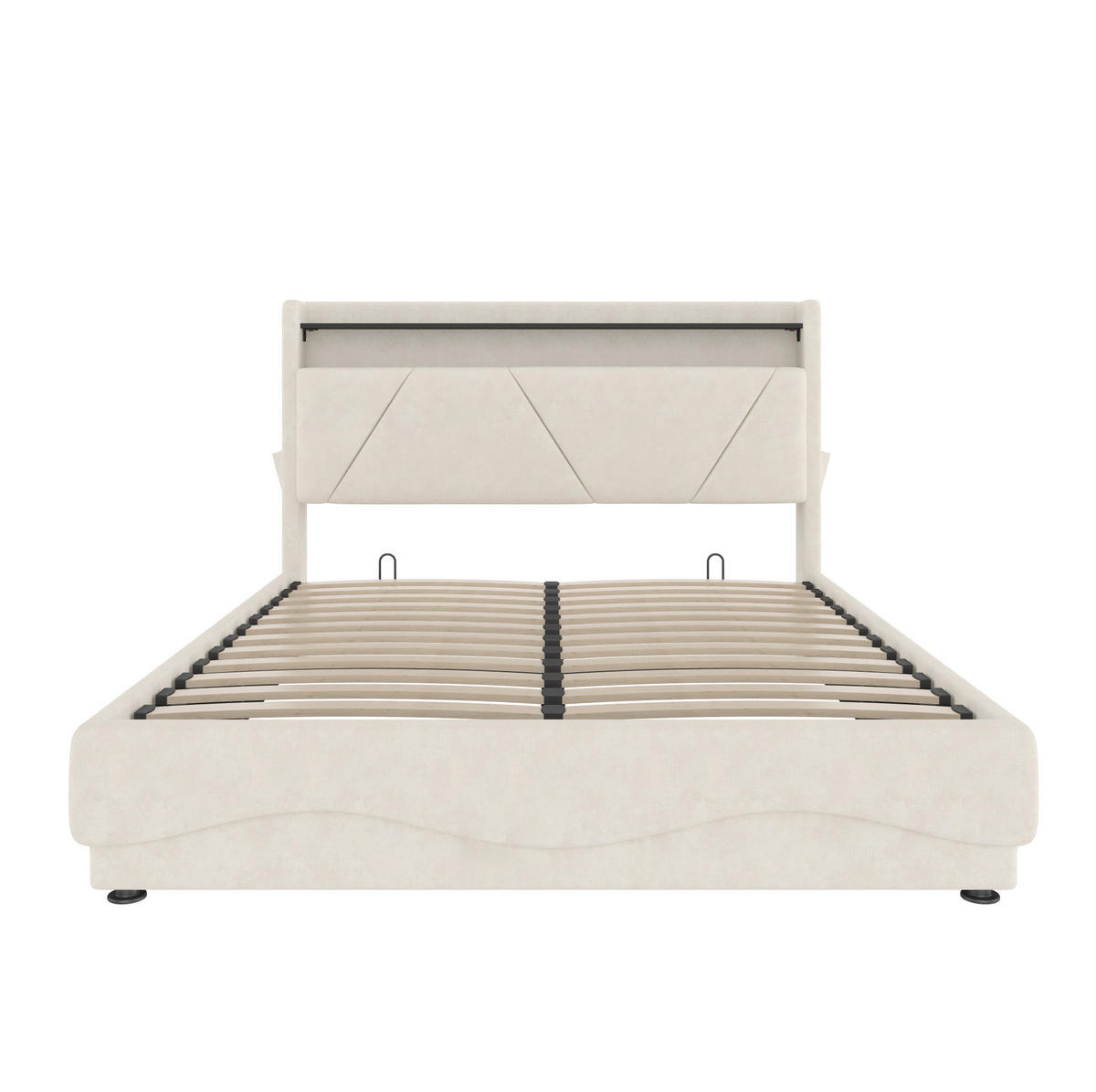 ČALOUNĚNÁ postel 140/200 cm s LED osvětlením, USB a USB-C, úložným prostorem, sametová, Béžová - béžová, textil (140/200cm) - Redom