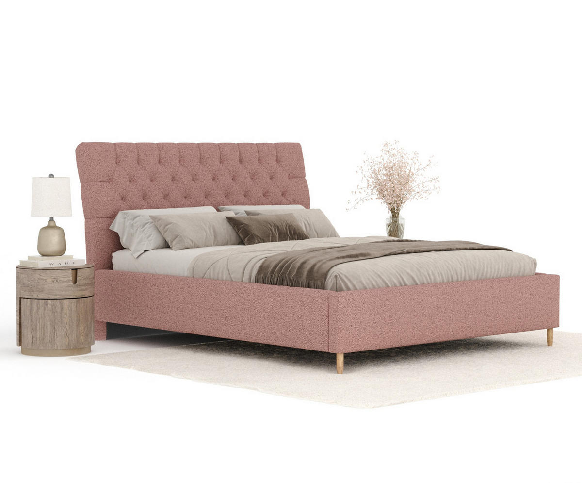 POLSTERBETT Vezzola Rosa 140/200 cm im Webstoff - Pink/Naturfarben, Holz/Holzwerkstoff (140/200cm) - Maison de Reve