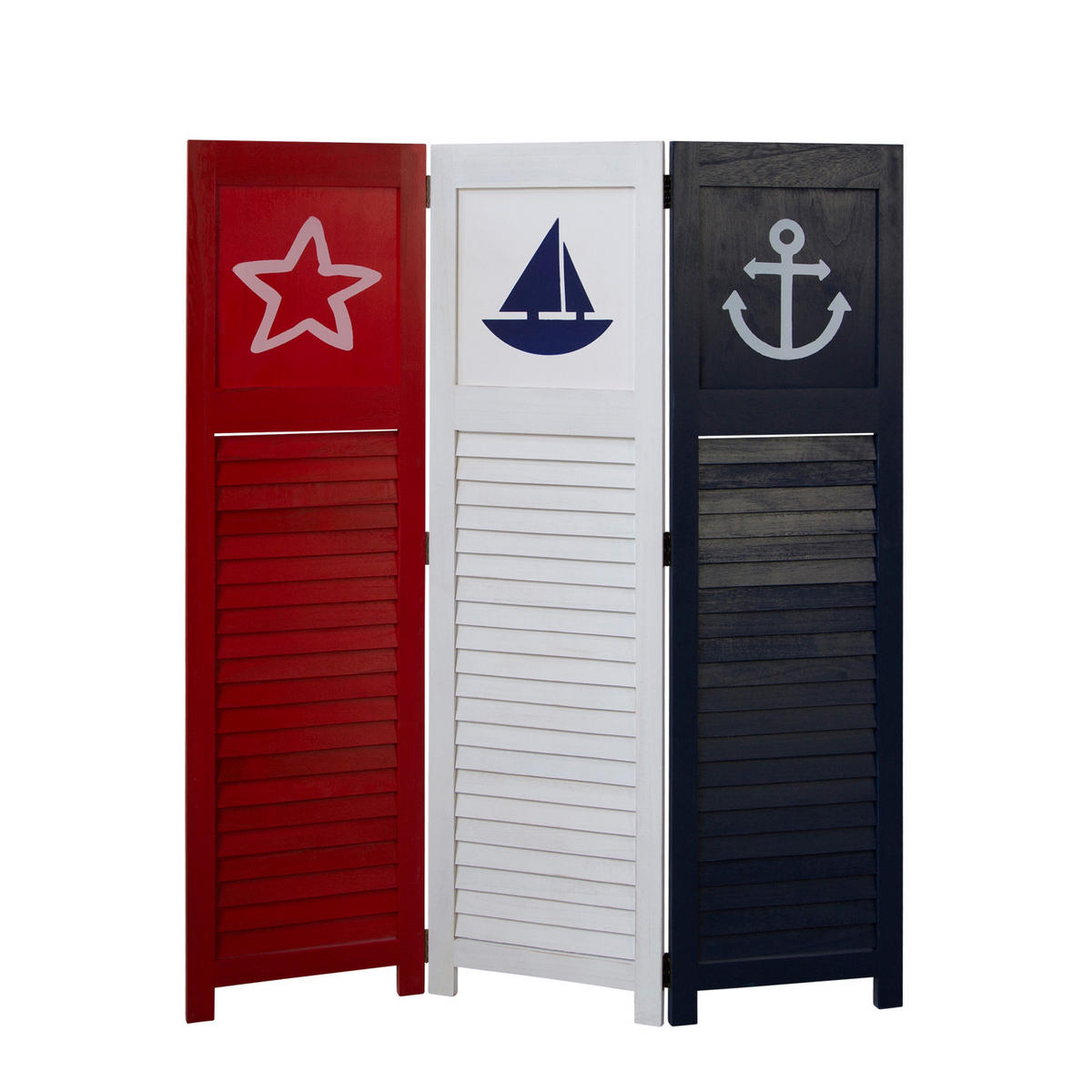 PARAVENT 3-tlg. 105/130 cm Weiß maritim - Weiß, Holz (105/130/1cm) - Homestyle4u
