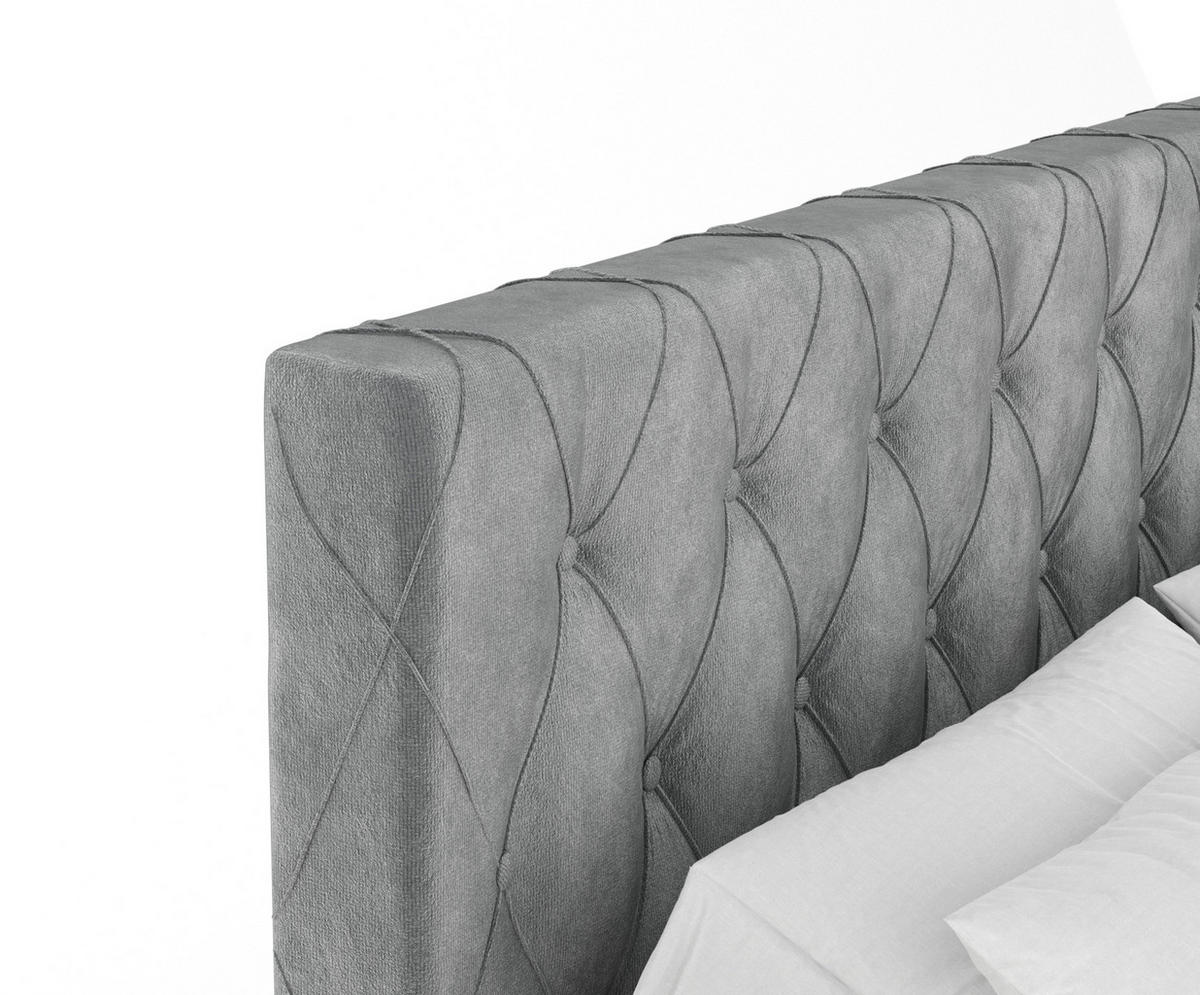 BOXSPRINGBETT Otus Grau 180/200 cm mit Latex-Topper - Silberfarben/Grau, Holz/Holzwerkstoff (180/200cm) - Maison de Reve