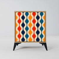 SIDEBOARD COLORFUL NOSTALGIA, Eichefarben, 57,5x42x70,5 cm, Schwarze Metall-Sternfüße - Eichefarben/Multicolor, Holzwerkstoff/Metall (57.5/70.5/42cm) - SpaceRebels