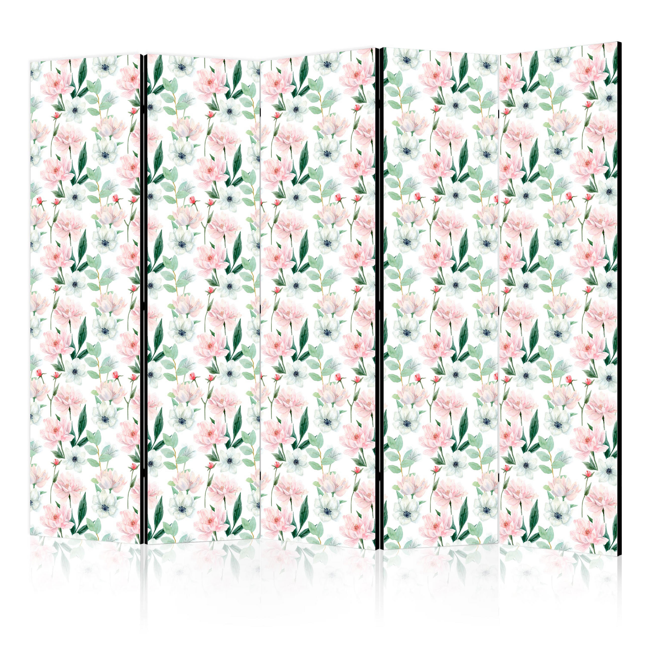 PARAVÁN Jednostranný 5-dielny 225x172 cm Pivonky Kvety - viacfarebná, drevo/textil (225/172/3cm) - Muralo