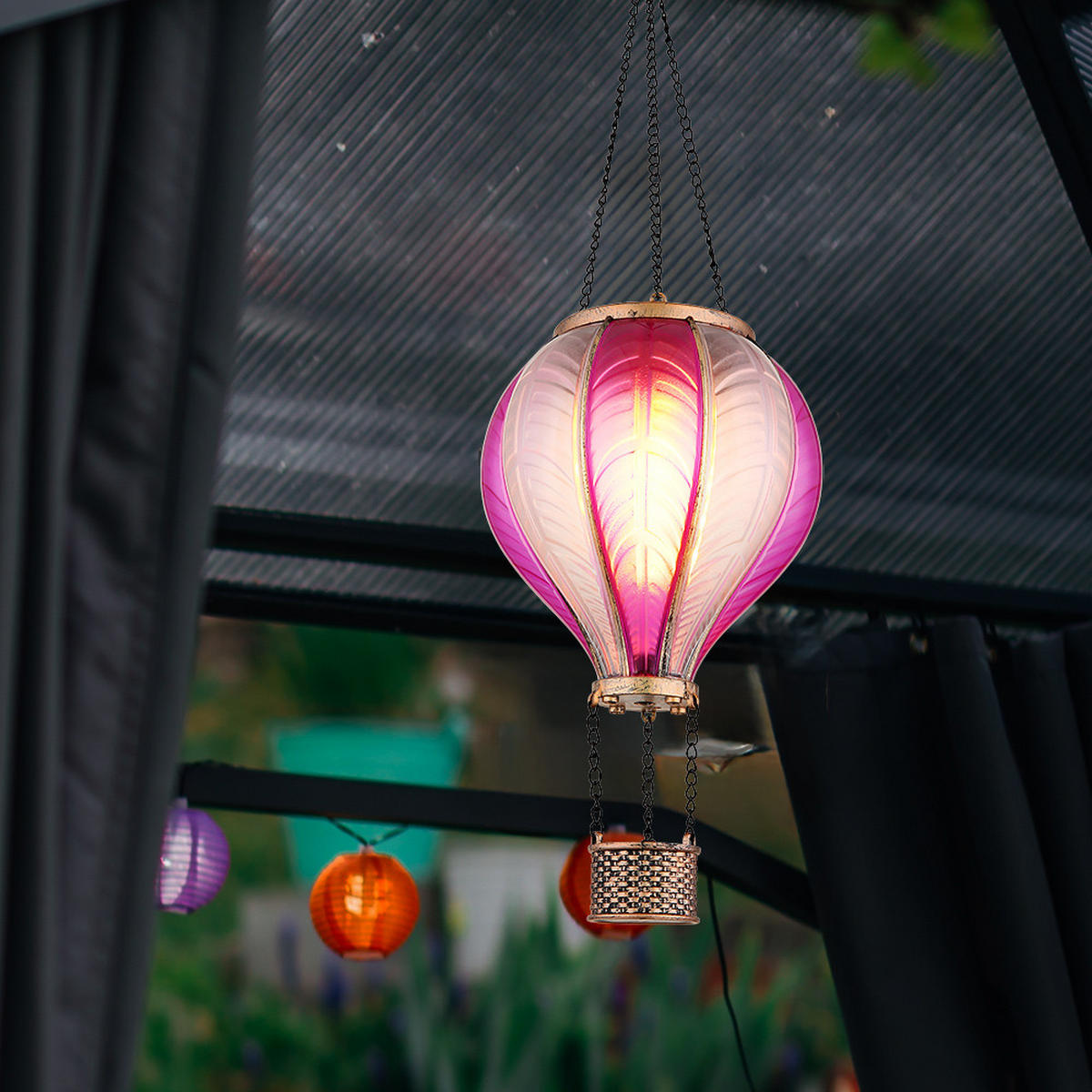 LED AUSSENLEUCHTE Solarleuchte Pink Feuer Effekt 2er Set - Multicolor, Kunststoff/Metall (14/14/46.5cm) - Globo Lighting