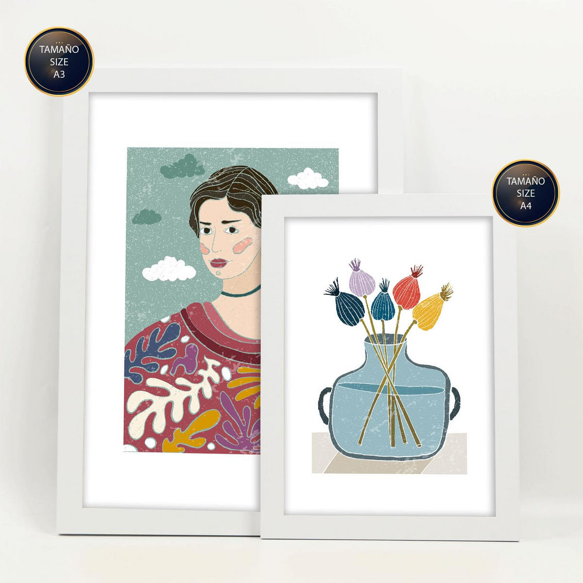 POSTER Set Mit 6 Drucken Garten In Ethnischendruckkollektionen Dekorative Rahmen Für Ihr Wohnzimmer Zuhause Wandkunstdruck A3 & A4 Weißer Rahmen - Weiß, Papier (29/3cm) - Nacnic